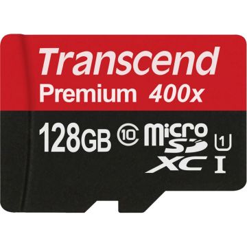 Transcend microSDXC 128GB Class 10 UHS-I 400x + SD adapteris