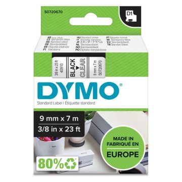 Dymo D1 leibls 9mm x 7m melns uz caurspīdīga 40910