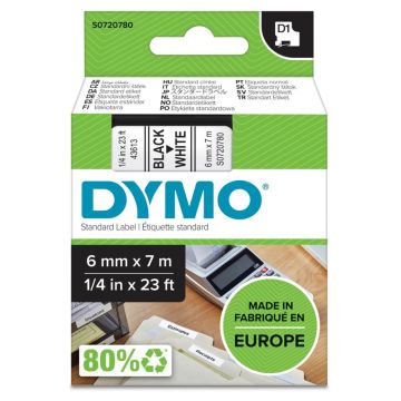 Dymo D1 leibls 6mm x 7m melns uz balta 43613