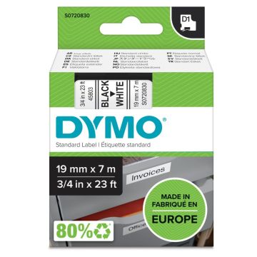 Dymo D1 leibls 19mm x 7m melns uz balta 45803