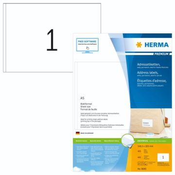 Herma etiķetes adresēm 148,5x205 400 lapas DIN A5 400 gab. 8690