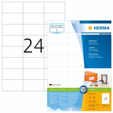 Herma Premium etiķetes 70x37 100 lapas DIN A4 2400 gab. 4464