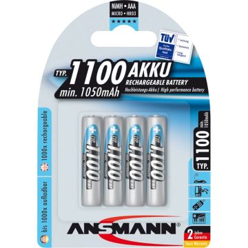 Ansmann NiMH AAA 1050 mAh uzlādējamās baterijas 4 gab.