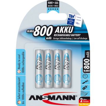 Ansmann maxE NiMH uzlādējamās AAA baterijas 800 mAh 4 gab.