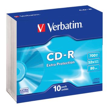 Verbatim CD-R 80 min / 700MB 52x ātrumu Data Life plānie plastikāta vāciņi 10 gab.