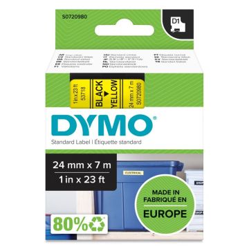 Dymo D1 leibls 24mm x 7m melns uz dzeltena 53718