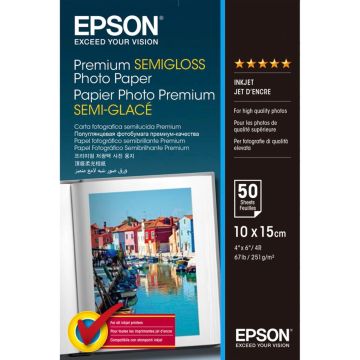 Epson Premium Semigloss foto papīrs 10x15, 50 loksnes 251 g