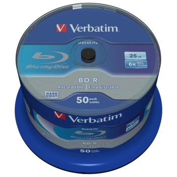 Verbatim BD-R Blu-Ray 25GB 6x ātrumu Datalife bez ID spole 50 gab.