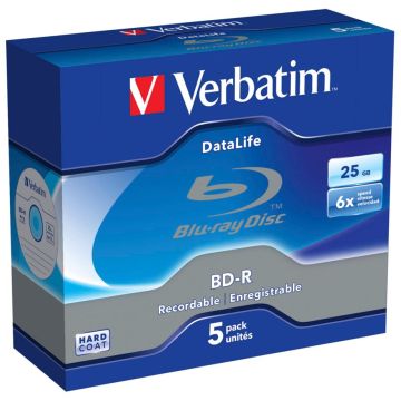 Verbatim BD-R Blu-Ray 25GB 6x ātrumu Datalife bez ID plastikāta vāciņi 5 gab.