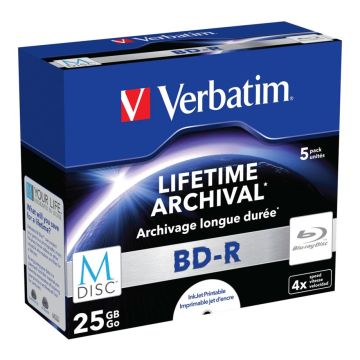 Verbatim M-Disc BD-R Blu-Ray 25GB 4x ātrumu, apdrukājams plastikāta vāciņi 5 gab.