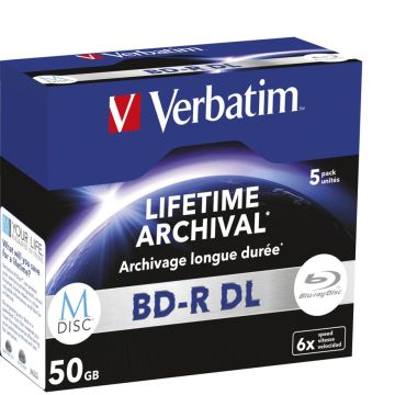 Verbatim M-Disc BD-R Blu-Ray 50GB 6x ātrumu, plastikāta vāciņi 5 gab.