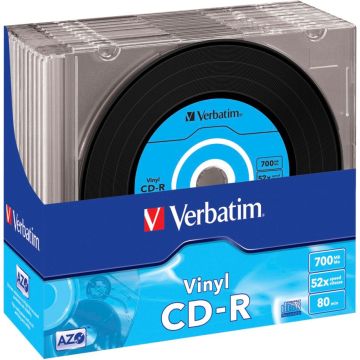 Verbatim CD-R 80 min / 700MB 52x ātrumu, Vinyl virsma, plānie plastikāta vāciņi 10 gab.