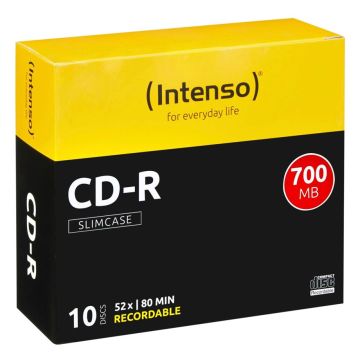 Intenso CD-R 80 min / 700MB 52x ātrumu, plānie plastikāta vāciņi 10 gab.