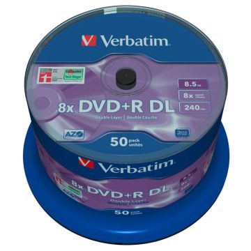Verbatim DVD+R Double Layer 8x ātrumu, 8,5GB matēts sudrabs 50 gab.