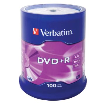 Verbatim DVD+R 4,7GB 16x ātrumu, matēts sudrabs 100 gab.