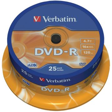 Verbatim DVD-R 4,7GB 16x ātrumu, matēts sudrabs 25 gab.