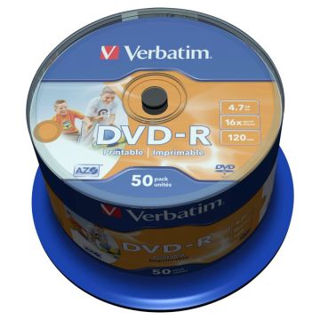 Verbatim DVD-R 4,7GB 16x ātrumu, foto apdrukājams 50 gab.