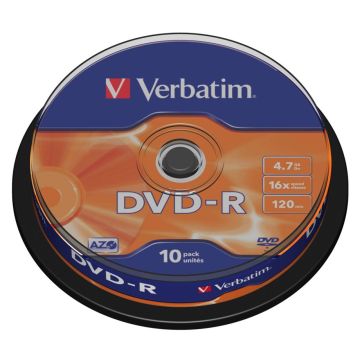 Verbatim DVD-R 4,7GB 16x ātrumu, matēts sudrabs spole 10 gab.