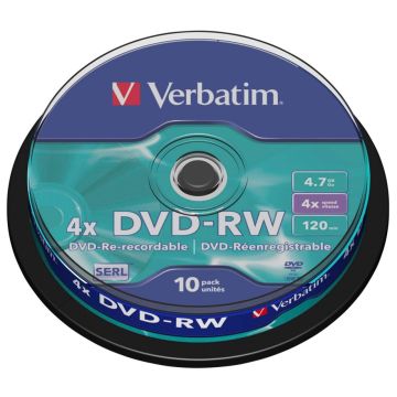 Verbatim DVD-RW 4,7GB 4x ātrumu, matēts sudrabs spole 10 gab.