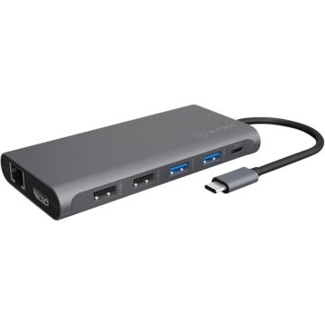 Raidsonic ICY BOX IB-DK4050-CPD, Dokstacija USB-C vads, 3xUSB-A, 2xHDMI, Displayport, RJ45, USB-C, Sd/MicroSD