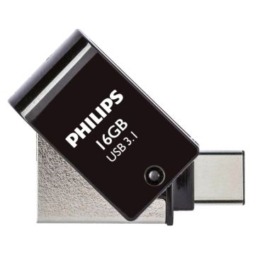 Philips 2 in 1 melns 16GB OTG USB C + USB 3.1