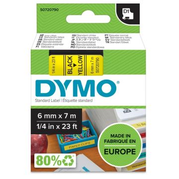 Dymo D1 leibls 6mm x 7m melns uz dzeltena 43618