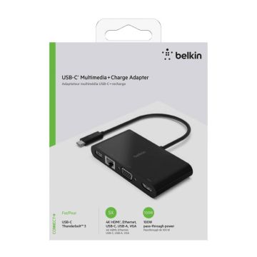 Belkin USB-C uz Gigabit Ethernet, HDMI/VGA/USB-A adapteris ar 100W PD