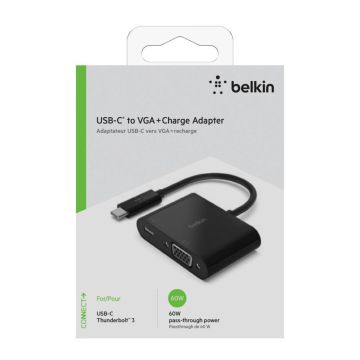 Belkin USB-C uz VGA adapteris ar 60 W PD, melns