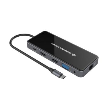 Conceptronic 12-in-1 USB 3.2 adapteris, 4x USB-A, 2x HDMI, USB-C, SD/MicroSD, RJ45, Audio I/O