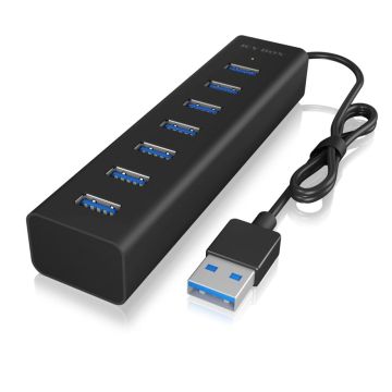 RaidSonic ICY BOX IB-HUB1700-U3 USB 3.0 Hub, 7 Porti, Melns