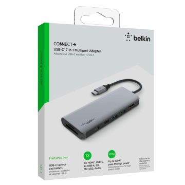 Belkin CONNECT USB-C 7-in-1 Multiport Adapteris, 2x USB-A, HDMI, USB-C, RJ45, SD/MicroSD