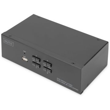 DIGITUS KVM pārslēdzējs, 4 porti, Dual-Display, 4K, 2x DisplayPort katram datoram