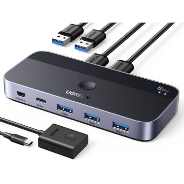 UGREEN USB 3.0 Pārslēdzējs diviem datoriem 1xUSB-C, 3xUSB-A, Melns