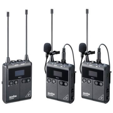 Godox WmicS1 Kit2 UHF Bezvadu Lavalier (piespraužamais) Mikrofona Sistēma Divi raidītāji