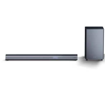 Sharp HT-SBW460 Soundbar ar bezvadu zemo frekvenču skaļruni, 3.1 kanāli, 440W, Dolby Atmos, DTS:X, Bluetooth, HDMI, optiskā ieeja, melns