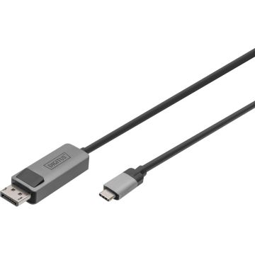 Digitus USB Type C to DisplayPort divvirzienu adapteris, alumīnija korpuss, melns, 2 m