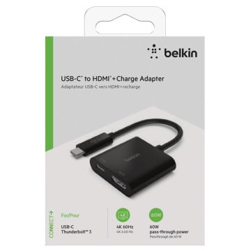 Belkin USB-C uz HDMI adapteris ar 60W PD, melns