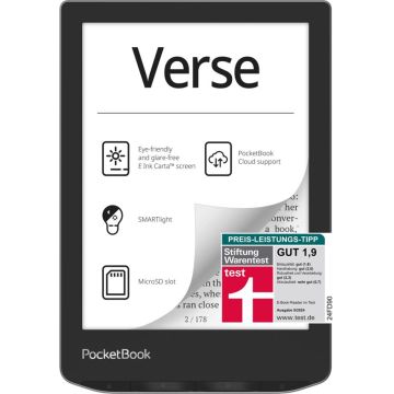 PocketBook Verse, 6", 1024 x 758 pikseļi, Iebūvēts apgaismojums, EPUB, PDF, MOBI, Micro-USB, 8 GB