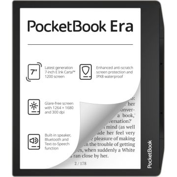 PocketBook Era, 7", 1872 x 1404 pikseļi, Iebūvēts apgaismojums, EPUB, PDF, MOBI, USB-C, 16 GB