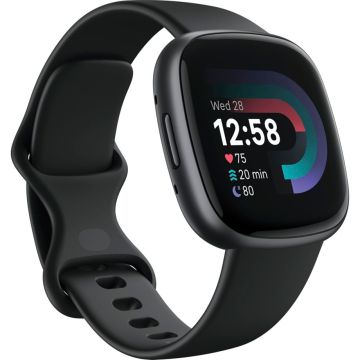 Fitbit Versa 4 viedpulkstenis, melns/grafīta korpuss, 6+ dienu akumulators