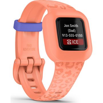 Garmin vivofit jr. 3 viedpulkstenis bērniem, 1 gads akumulators, Persiku Leoparda dizains