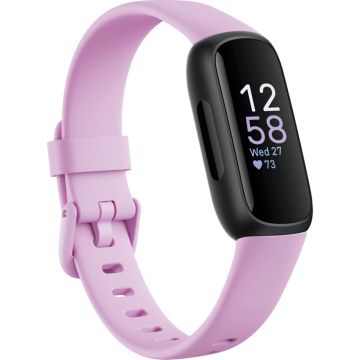 Fitbit Inspire 3 Viedaproce, 1.55" AMOLED Ekrāns, 10 Dienu Baterija, Miega Monitorings, iOS/Android, Ceriņu/Melna