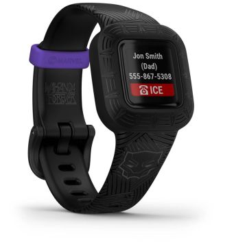 Garmin vivofit jr. 3 Bērnu Viedpulkstenis, 1.0" MIP Ekrāns, 1 Gada Baterija, Aktivitātes Izsekošana, iOS/Android, Marvel (Melnā Pantera)