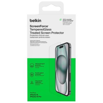 Belkin Screenforce Rūdīts Stikls Antibakteriāls iPhone 15/14Pro