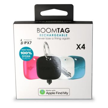 Boompods Boomtag uzlādējams 4 gab. melns, zils, balts, rozā