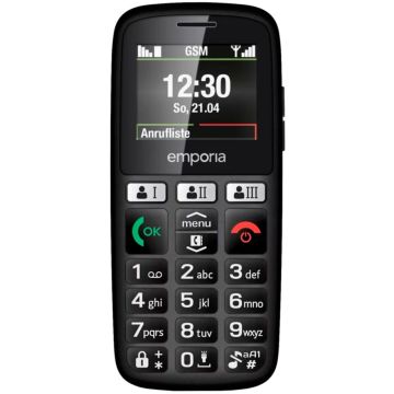 Emporia HAPPY podziņu telefons, 2.4" ekrāns 240x320px, 1000mAh akumulators, melns