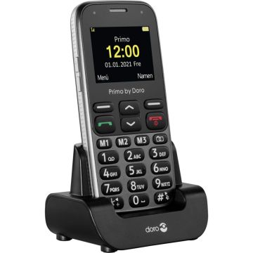 Doro Primo 218 podziņu telefons, 2.4" ekrāns 240x320px, 1000mAh akumulators, grafīta krāsa