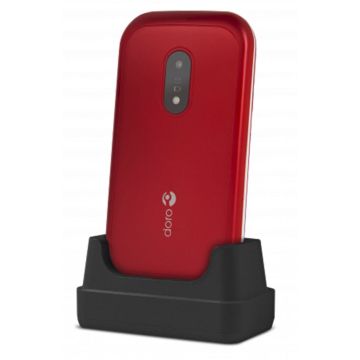 Doro 6040 atlokāms podziņu telefons, 2.8" ekrāns 320x240px, 1000mAh akumulators, sarkans/balts