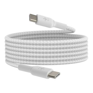 Belkin BOOST CHARGE auduma ar USB-C/USB-C kabeli 2m, Balts