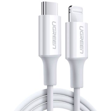 UGREEN USB-C savienojuma ar zibspuldzi kabelis 2m, balts MFi